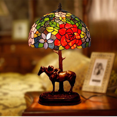 Stained Glass Flower Resin Horse Luxury Bedroom Bedside Garden Table Lamps(WH-TTB-11)