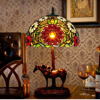 Stained Glass Flower Resin Horse Luxury Bedroom Bedside Garden Table Lamps(WH-TTB-11)