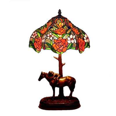 Stained Glass Flower Resin Horse Luxury Bedroom Bedside Garden Table Lamps(WH-TTB-11)