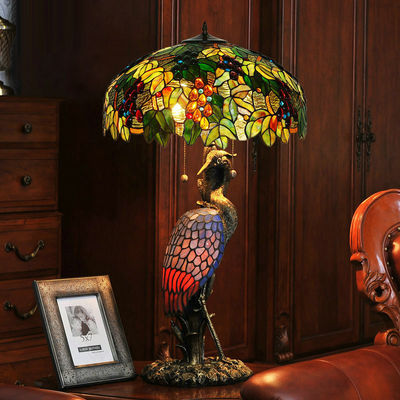 Stained Glass Art Deco Home Decorative Large Chinese Birds Tiffany Vintage Table Lamp(WH-TTB-13)