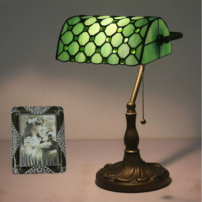 New Tiffany Table Lamp Alloy Base Retro Bank Light Green Bedside Table Lamp(WH-TTB-22)