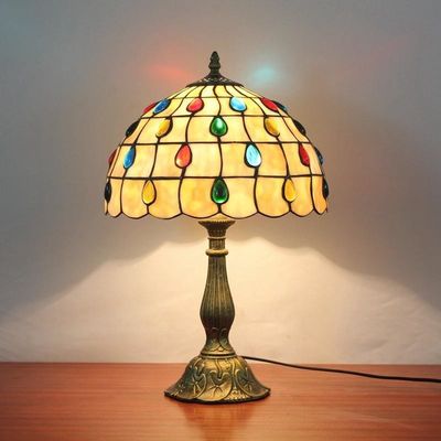 Tiffany Table Lamp 30cm Colored Bead Lampshape Bedroom Bedside Lamp Creative Fashion Adjustable Light Retro Table Lamps(