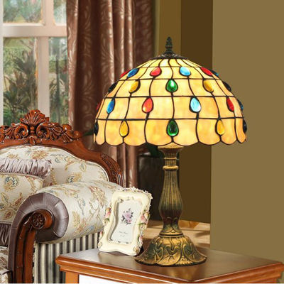 Tiffany Table Lamp 30cm Colored Bead Lampshape Bedroom Bedside Lamp Creative Fashion Adjustable Light Retro Table Lamps(