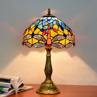 Tiffany Table Lamp 30cm Dragonfly Lampshape Alloy Base Tiffany Light(WH-TTB-51)