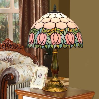 Tiffany Flower Lampshade Table Lamp Aolly Base Bedroom art deco lamp(WH-TTB-68)