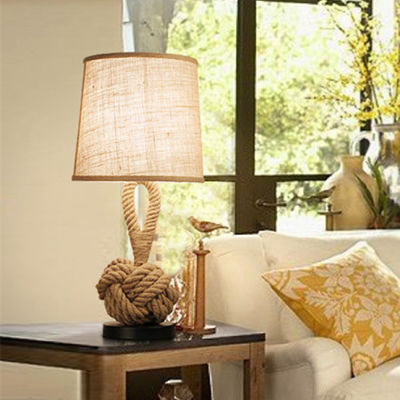 American Table Lamp retro rope cloth loft art bedside lamp bedroom rope table light(WH-VTB-33)