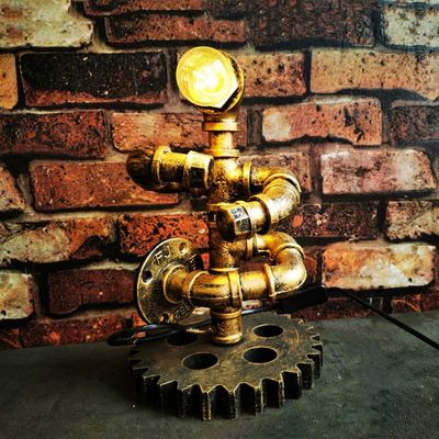 Iron gear steam punk Loft table lights wood lights robot retro vintage bedroom table lamp(WH-VTB-32)