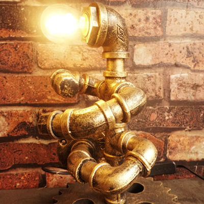 Iron gear steam punk Loft table lights wood lights robot retro vintage bedroom table lamp(WH-VTB-32)