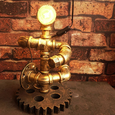 Iron gear steam punk Loft table lights wood lights robot retro vintage bedroom table lamp(WH-VTB-32)