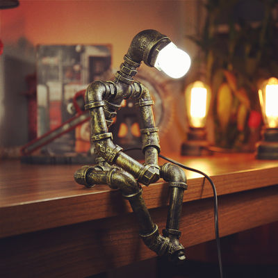 Vintage Iron Robot Table Lamp Living Room Art Deco E27 Retro Beside Lamp(WH-VTB-25)