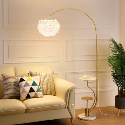 Romantic Feather Floor Lamp, Sofa Vertical Table Lamp for Living Room Bedroom Bedside Lamp(WH-MFL-87)