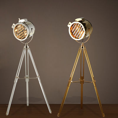 Nordic American Retro Tripod Floor Lamp Silver Golden Wooden Industrial vintage floor lamp(WH-VFL-04)