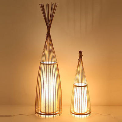 Natural Bamboo Standing Floor Lamp Cottage Wood Bamboo Shade Fabric Shade Floor lamp(WH-WFL-04）