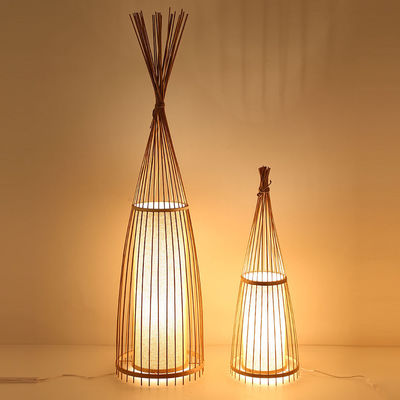 Natural Bamboo Standing Floor Lamp Cottage Wood Bamboo Shade Fabric Shade Floor lamp(WH-WFL-04）