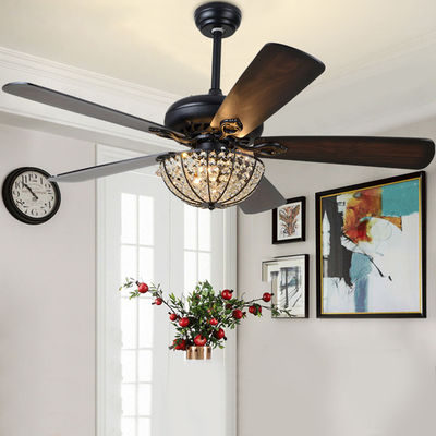 52 inch Retro Ceiling Fan Lamp with Light 110v Remote Control 5 Light Fixture Wood Lamp(WH-CLL-15)