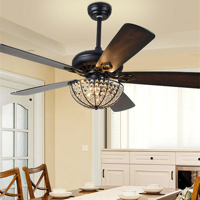 52 inch Retro Ceiling Fan Lamp with Light 110v Remote Control 5 Light ceiling fan crystal chandelier(WH-CLL-26)