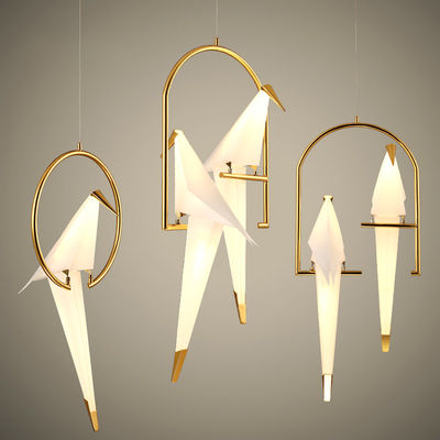 Nordic Gold Bird Cage pendant light Living room Bedroom Perch origami bird chandelier(WH-MI-127)