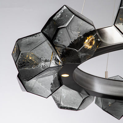 Modern Cicle Glass Crystal Ball Stone Gem Radial Ring LED Chandelier(WH-MI-142)