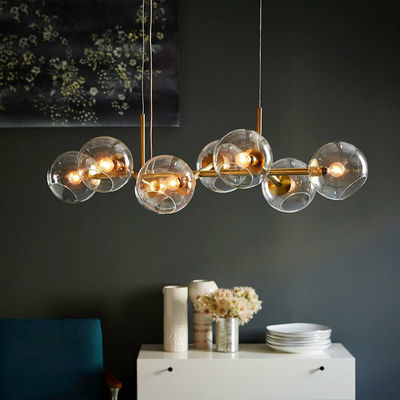 Modern Clear Gray Glass E27 Led Chandelier Gold Black Metal Straight Chandelier(WH-MI-202)