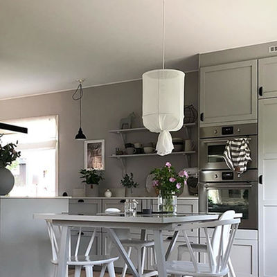 Nordic design Fabric Lampshade LED white pendant light for dining room Hotel Round Linen Pendant Lamp(WH-AP-106)