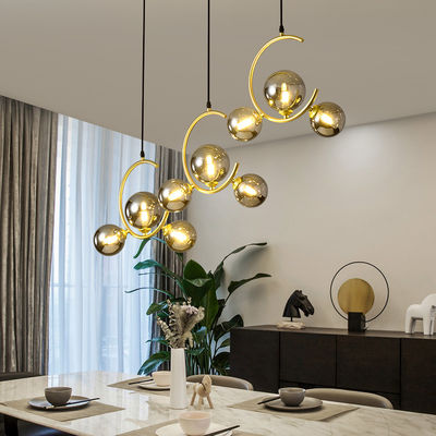 Iron Art globe chandelier Gold Black glass lampshade For Dining Room Ceiling hanging lamp(WH-MI-286)