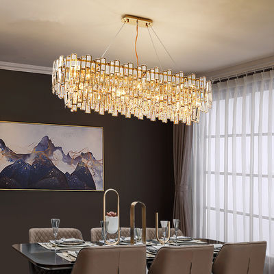 Luxury Dining Room Oval E14 Led Pendant Lights Plate Gold Steel Glass Chandelier(WH-MI-304)