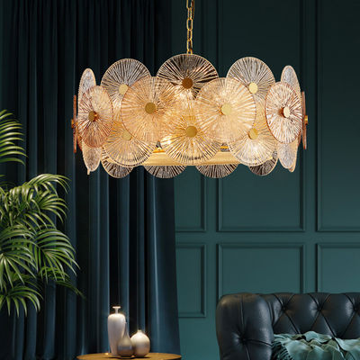 Post Modern Round Metal Led Pendant Lights Glass Lotus Leave Chandelier(WH-MI-308)