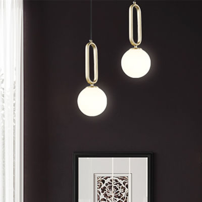 Modern Golden Pendant Lights Bedroom Decor Borgny Oval Ring Frosted Glass Globe Pendant Light(WH-AP-298)