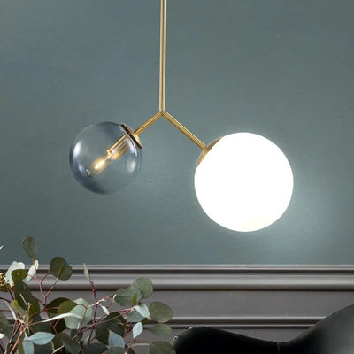 Modern Iron Pendant Lamps Decorative Restaurant Abelone Asymmetry Dual Globe Glass Pendant Light(WH-AP-299)