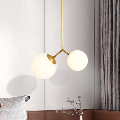 Modern Iron Pendant Lamps Decorative Restaurant Abelone Asymmetry Dual Globe Glass Pendant Light(WH-AP-299)