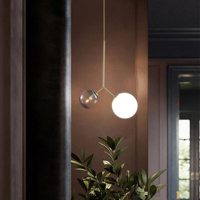 Modern Iron Pendant Lamps Decorative Restaurant Abelone Asymmetry Dual Globe Glass Pendant Light(WH-AP-299)