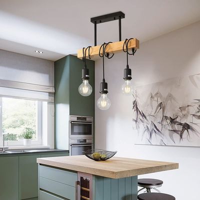 E27 Industrial Pendant Lighting, 3-Light Vintage Winding Lamp LOFT Bar wood pendant light(WH-VP-58)