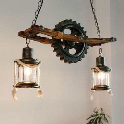 American Design Glass Chandelier Retro Cafe Wooden Lamp Gear Industrial rectangle chandelier(WH-VP-71)