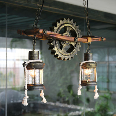 American Design Glass Chandelier Retro Cafe Wooden Lamp Gear Industrial rectangle chandelier(WH-VP-71)