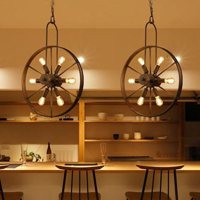 Rusty Iron Retro Iron wheel Pendant Light retro rustic black pendant lights (WH-VP-100)