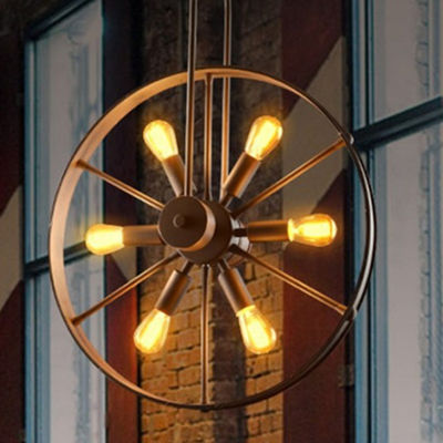 Rusty Iron Retro Iron wheel Pendant Light retro rustic black pendant lights (WH-VP-100)