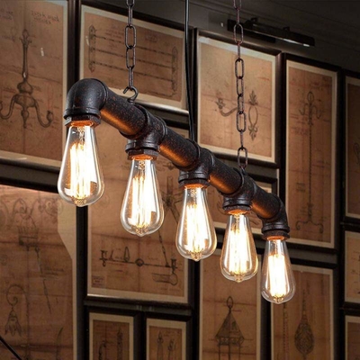 Loft water pipe pendant lamp Industrial Retro Iron Bar Kitchen Dining room Black pendant lights(WH-VP-123)