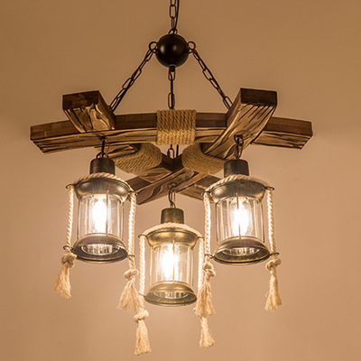 Industrial Wood chandelier Retro Hemp Rope Restaurant Barber Clothing Store hotel lobby chandelier(WH-VP-125)