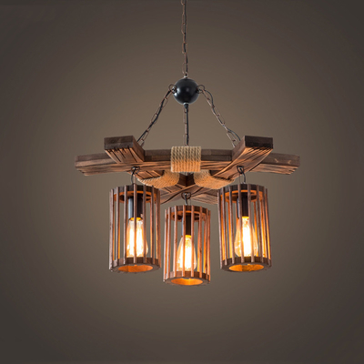 Industrial Wood chandelier Retro Hemp Rope Restaurant Barber Clothing Store hotel lobby chandelier(WH-VP-125)