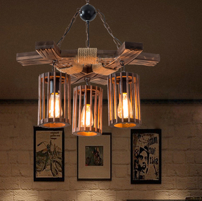 Industrial Wood chandelier Retro Hemp Rope Restaurant Barber Clothing Store hotel lobby chandelier(WH-VP-125)