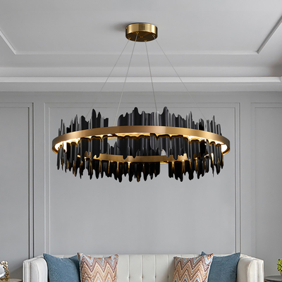 Modern Creative Circle LED Black Chandelier Lobby Hotel Light(WH-CY-164)