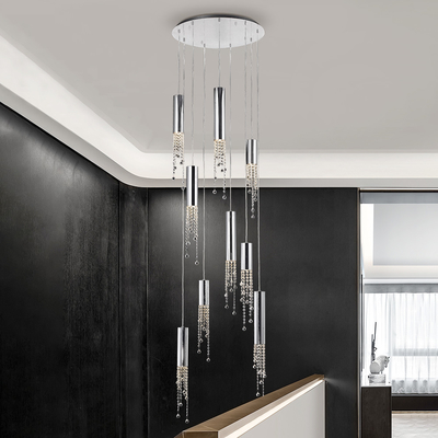 Modern chrome crystal ceiling chandelier for dining room long loft staircase Long Chandelier(WH-CY-177)