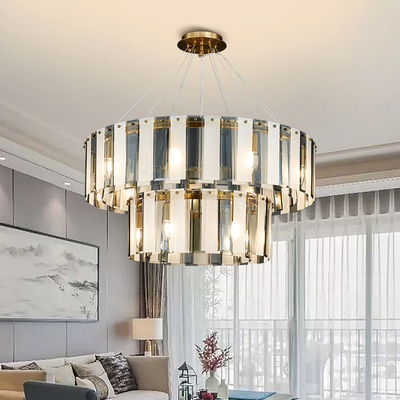 Living room home decor double layer led luxury crystal round chandelier lighting(WH-CY-228)