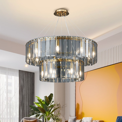 Living room home decor double layer led luxury crystal round chandelier lighting(WH-CY-228)