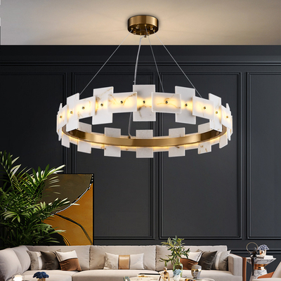 Led Creative Chandelier For Living Room White Ring Marble Chandelier(WH-MI-318)