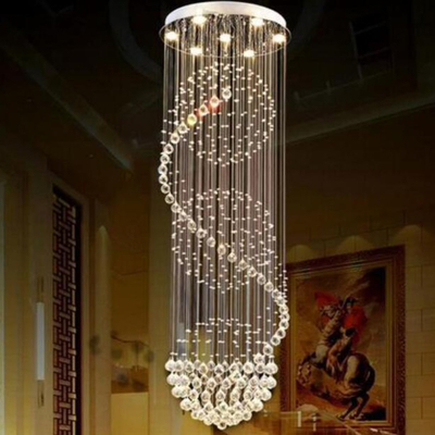 Modern Long LED Spiral Living Crystal Chandeliers Lighting Indoor crystal light chandelier(WH-NC-23)