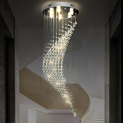 Long Staircase Crystal Chandelier LED Modern Lamp Luxury Spiral Hanging Light(WH-NC-38)