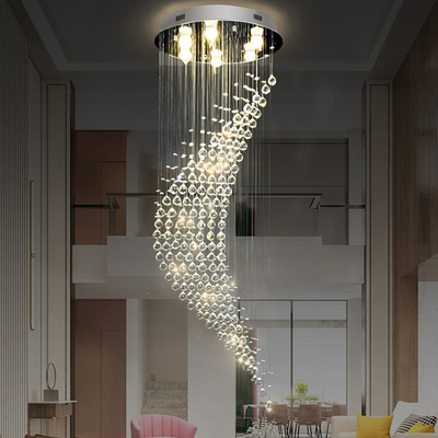 Long Staircase Crystal Chandelier LED Modern Lamp Luxury Spiral Hanging Light(WH-NC-38)