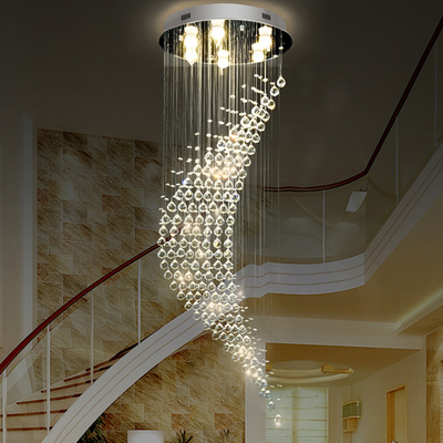 Long Staircase Crystal Chandelier LED Modern Lamp Luxury Spiral Hanging Light(WH-NC-38)