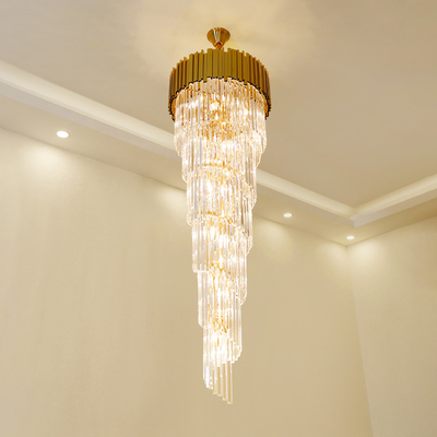 Hotel Theater Villa Large Chandelier Lighting Luxury Stainless Steel Multi-layer Top Long Crystal Lamp(WH-NC-47)